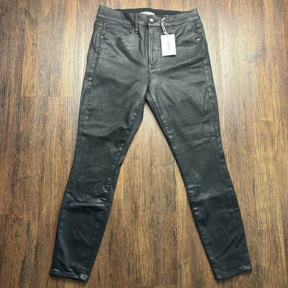 Good American Good Legs Coated Jeans In Black Size 12 / 31 Skinny Ankle